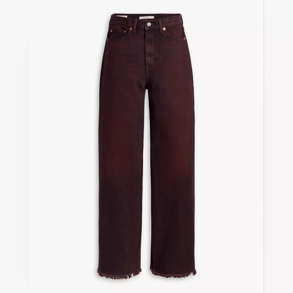 Levi's Premium Cherry Cordial Red Ribcage Wide Leg High Rise Raw Hem Jeans 24x30 - Picture 15 of 15
